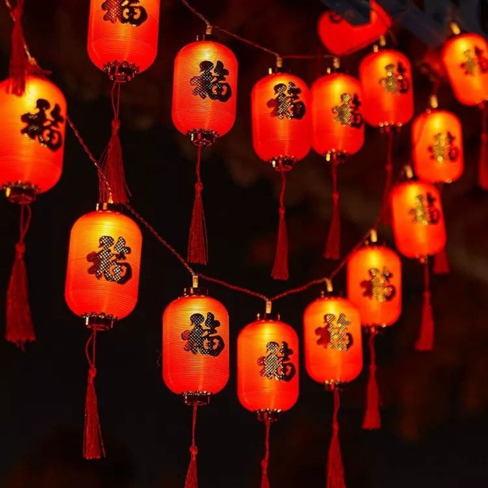 Japanese Lantern Paper - 伝統的な中国風のLEDライトストリング,fu文字,装飾,春のフェスティバル,1.5 m, 3m