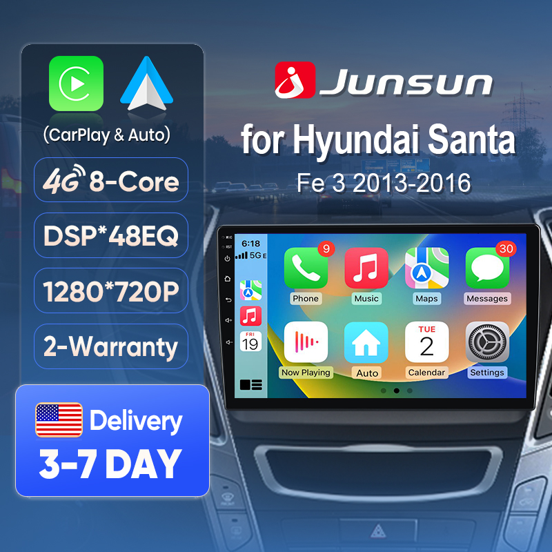 Japanese Work Lifestyle - ジュンサンAI音声カーステレオラジオ ワイヤレスCarPlay（Apple、Android Auto対応）ヒュンダイIX45サンタフェ2013-2016用 タッチスクリーンBT GPS