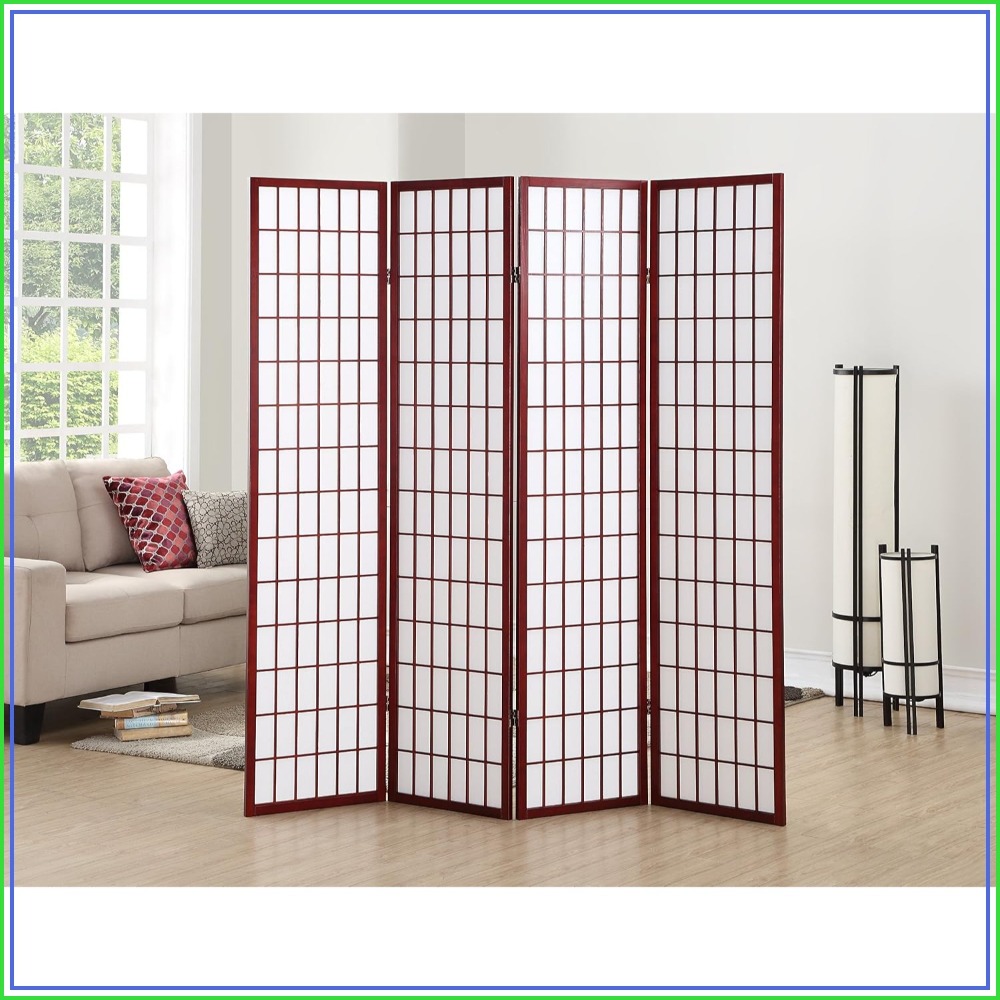 Shoji Screen Divider - オリエンタル ショージ 4パネルスクリーン ルームディバイダー、チェリー仕上げ