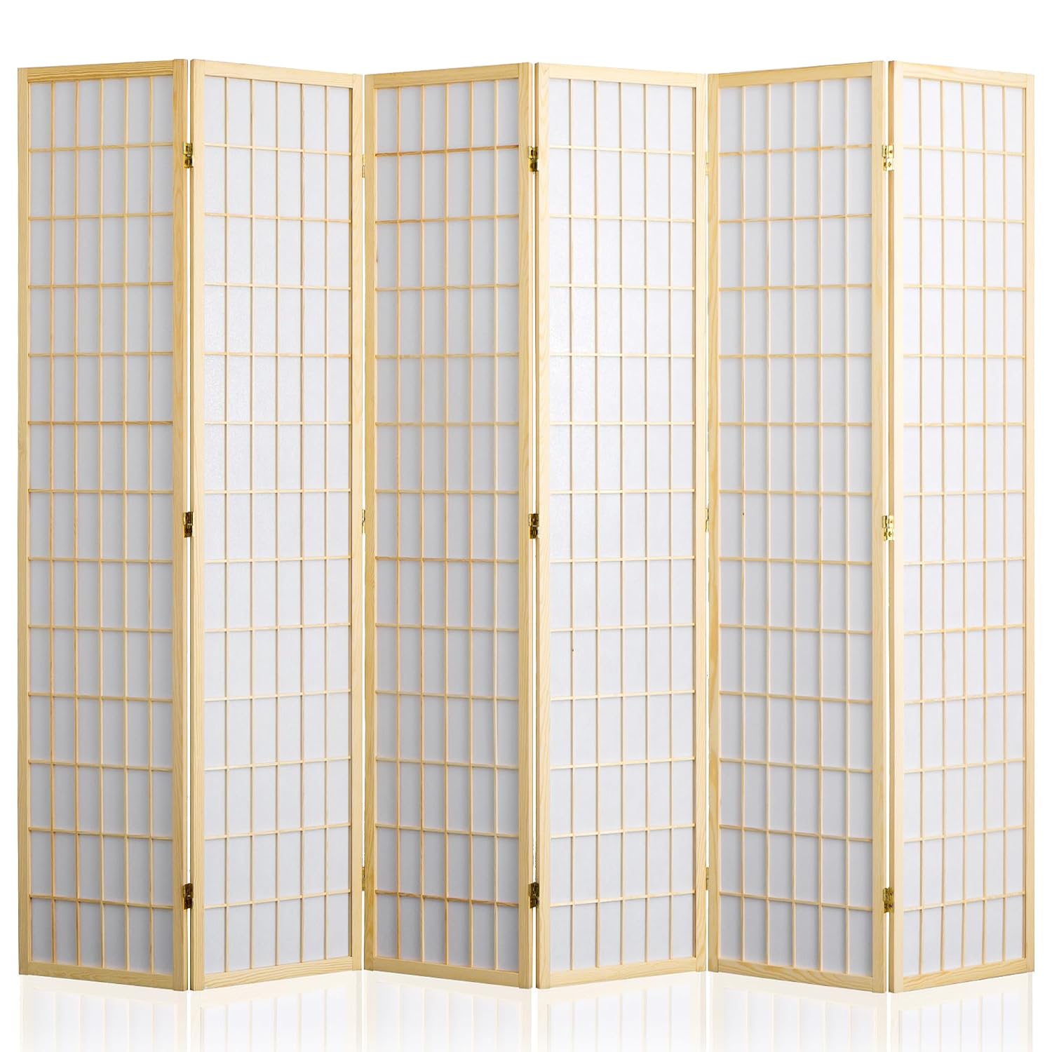 Shoji Screen Divider - 6枚パネル折りたたみ式間仕切り、プライバシースクリーン、木製障子、パーティションウォールセパレーター、ホームオフィス装飾、カスタマイズ可能