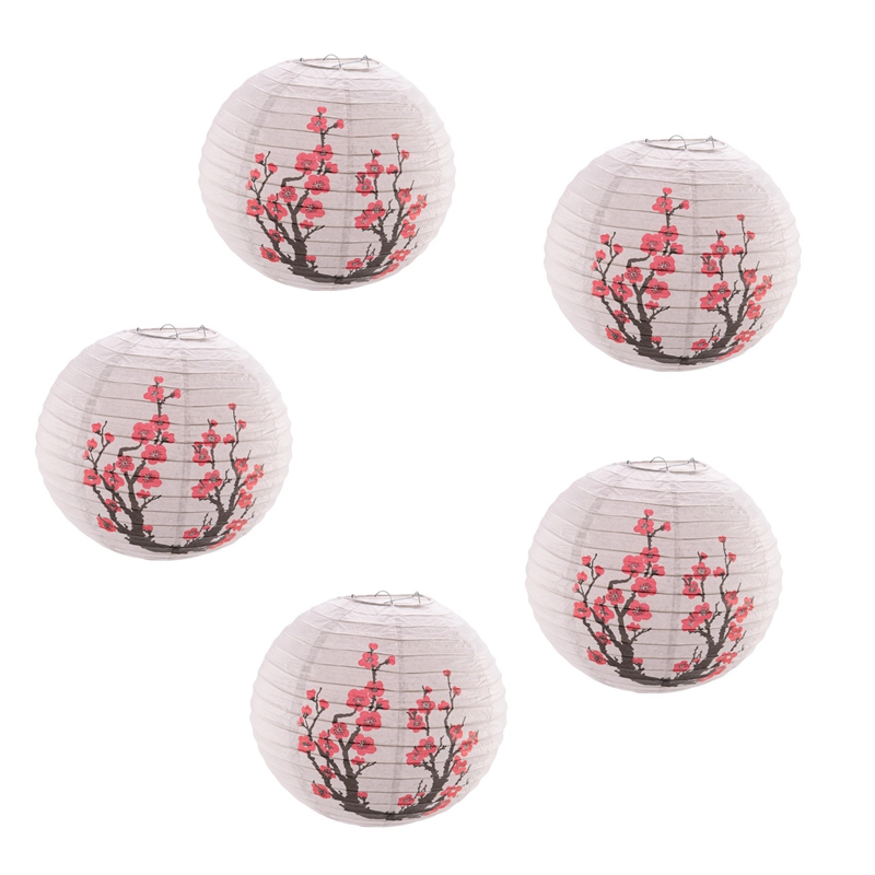 Japanese Lantern Paper - 日本の桜中国の提灯、5個セット、赤い桜、12インチ