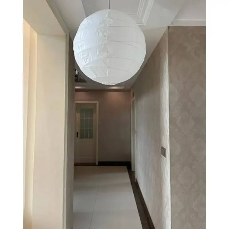 Japanese Lantern Paper - 30cm/12インチの球形の大きな丸い白いランタン、不規則な形、ヴィンテージ和風ライスペーパーハンギングランプシェード
