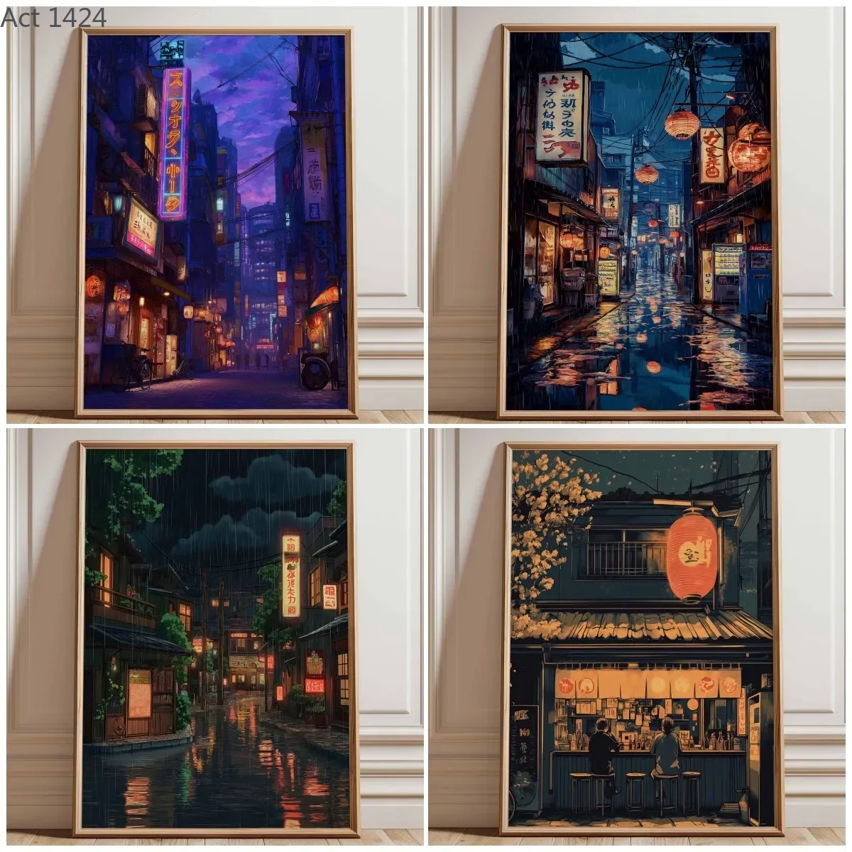 Japanese Tokyo Lifestyle - ネオン東京ストリートポスタープリント、サイバーパンクナイトシティウォールアート、日本の都市の光の装飾、未来的なアニメスタイルのホームデコレーション