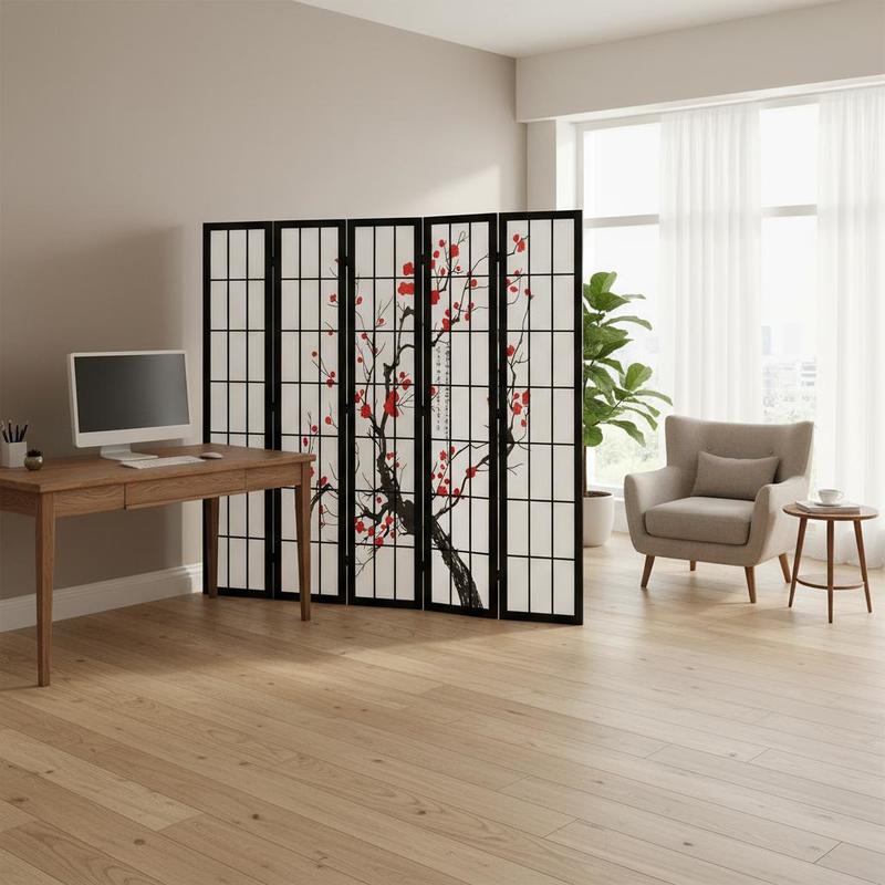 Shoji Screen Divider - 日本の障子スクリーン6枚パネル、家庭、オフィス、レストラン、寝室用、木製折りたたみ式プライバシーパーティション、ポータブルインテリア装飾仕切り