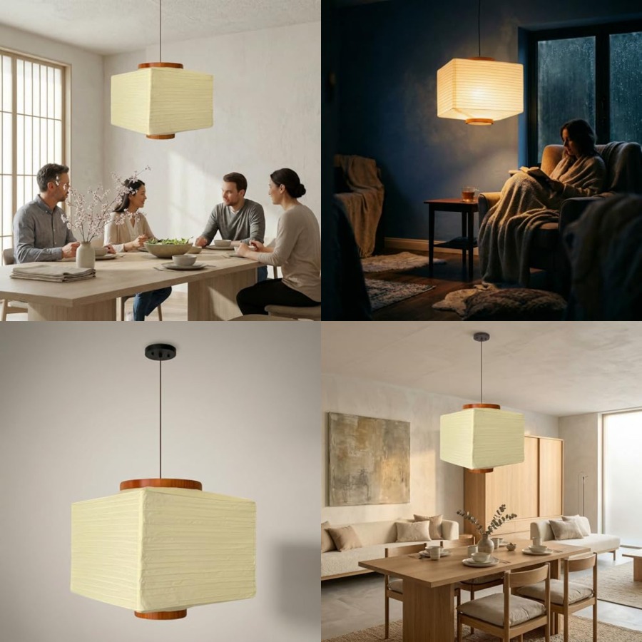 Japanese Lantern Paper - ペーパーランタンランプ和風ペンダントライト - オフホワイトライスハンギングペーパーランプシェード コード付き 11.5 ハードワイヤードスクエア