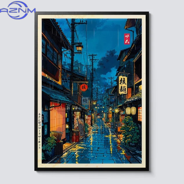 Japanese Tokyo Lifestyle - AZNM 日本の東京茶屋漫画キャンバスプリントアニメシティストリートカフェシーンウォールアートポスター現代のリビングルームの家の装飾用