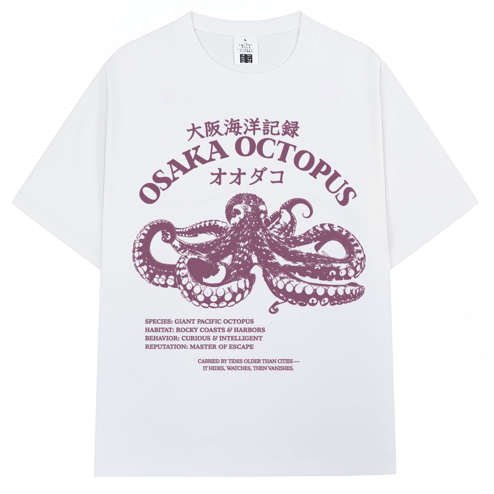 Japanese Women Lifestyle - 日本風大阪タコTシャツ メンズ レディース ファッション ヴィンテージ 海洋生物