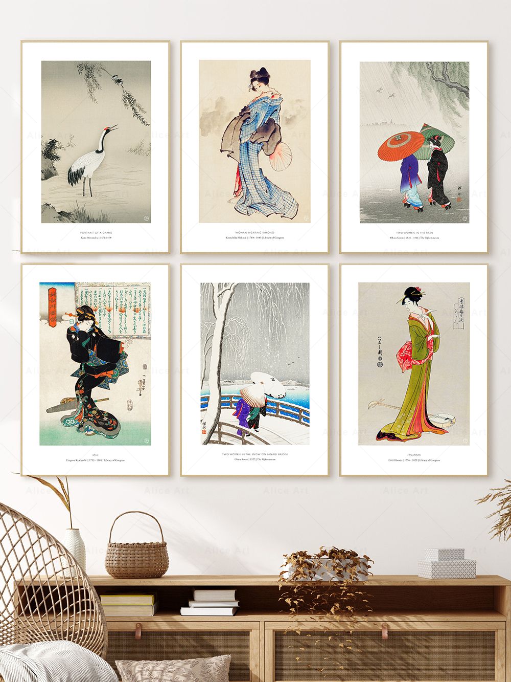 和風着物女性芸者鶴壁アートキャンバス絵画北欧ポスターやプリン - Japanese Women Lifestyle のレビューと価格
