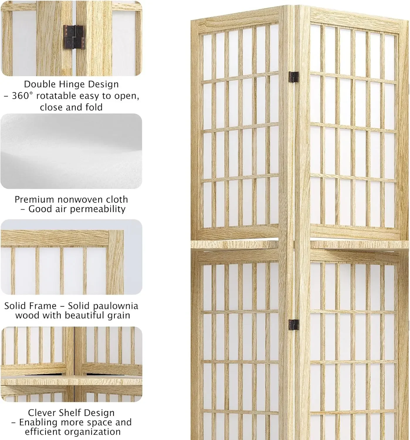 5.6フィートの6枚パネル折りたたみ式ポータブルルームディバ - Shoji Screen Divider のレビューと価格