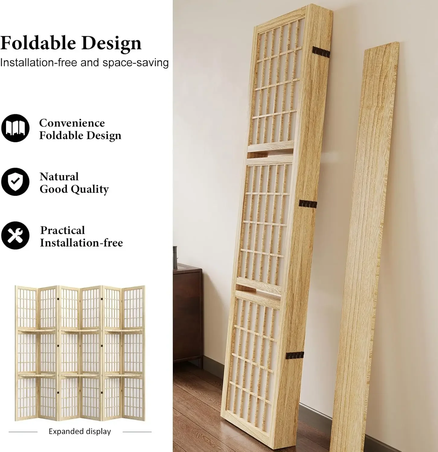 5.6フィートの6枚パネル折りたたみ式ポータブルルームディバ - Shoji Screen Divider のレビューと価格