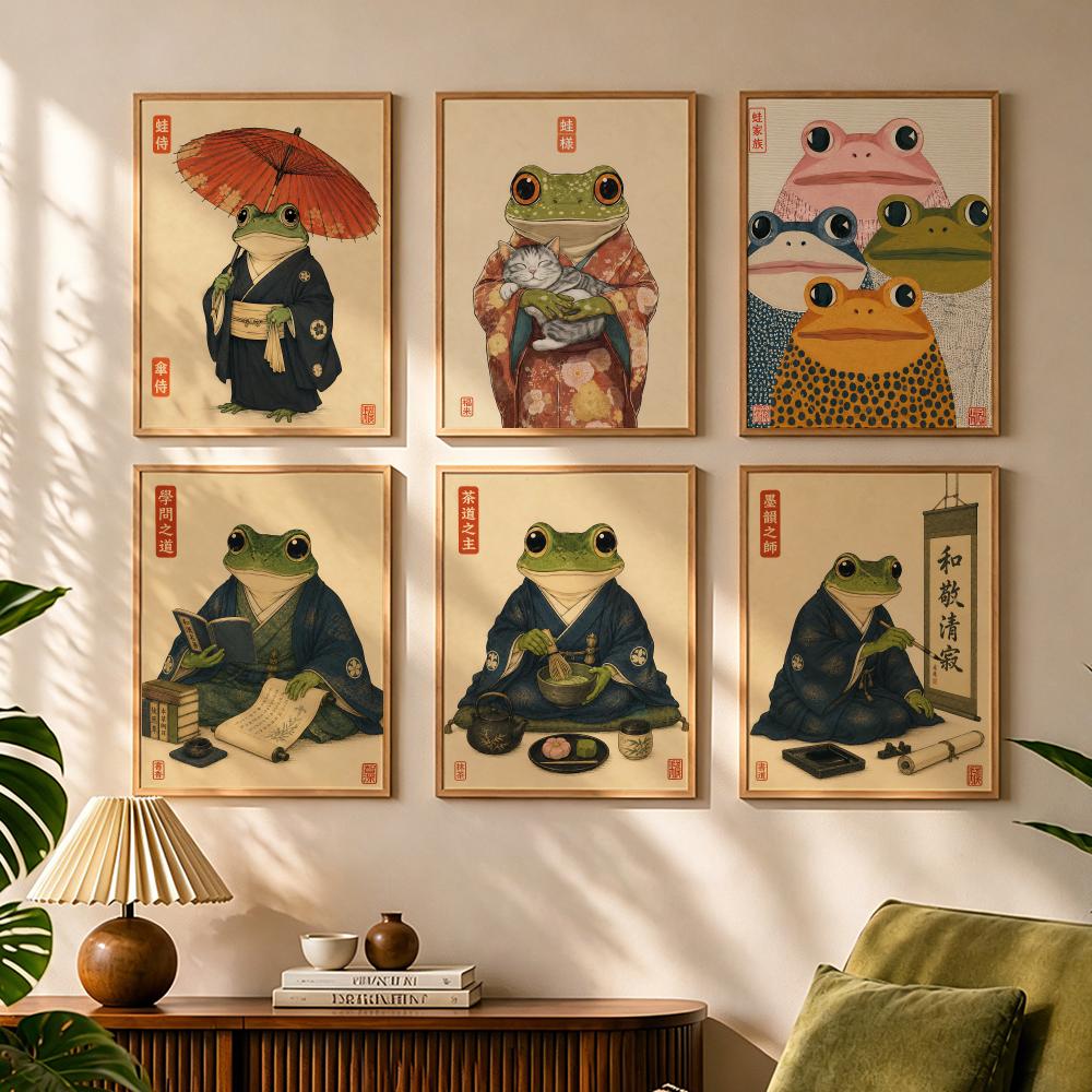 文化的な日本のカエルの生活スタイル絵画書道キャンバスポスター - Japanese Lifestyle And Culture のレビューと価格
