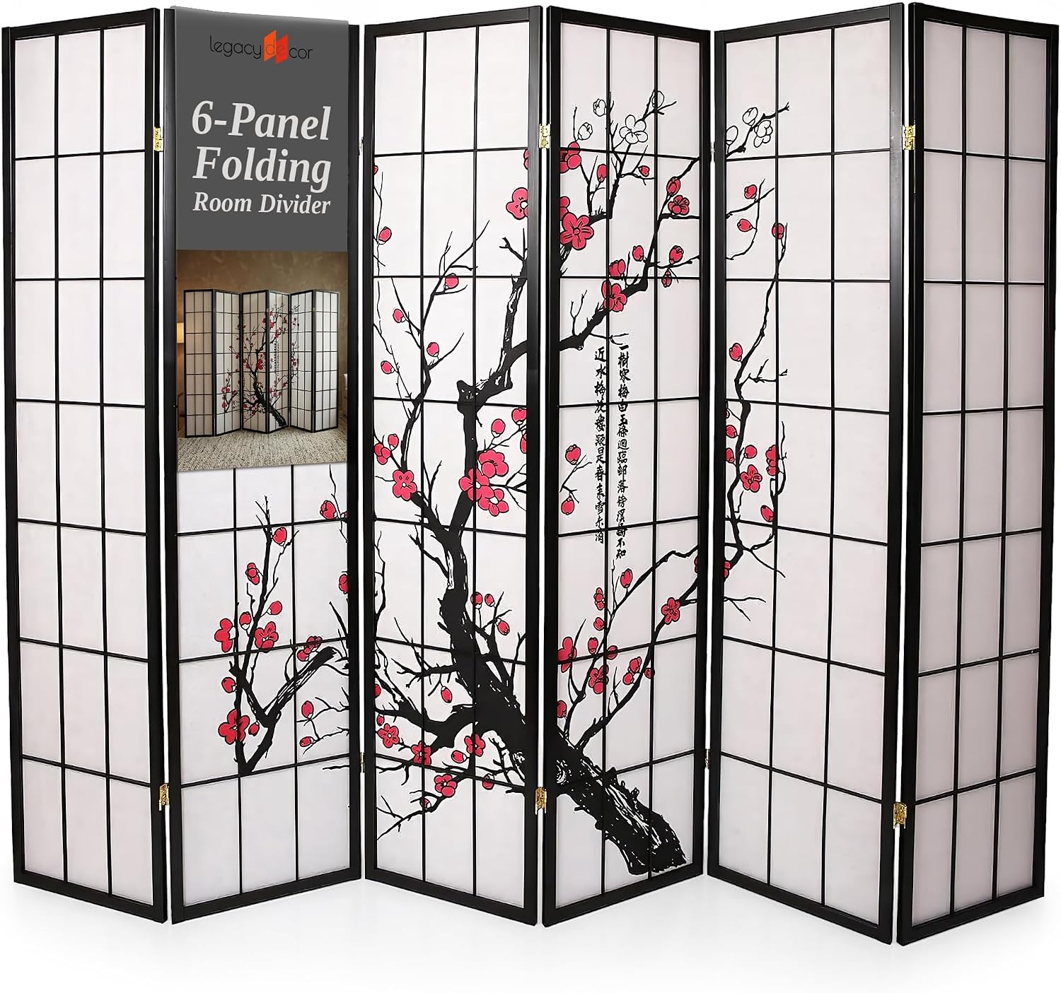 6パネルルームディバイダー ショウジスタイル ブラック 高さ - Shoji Screen Divider のレビューと価格
