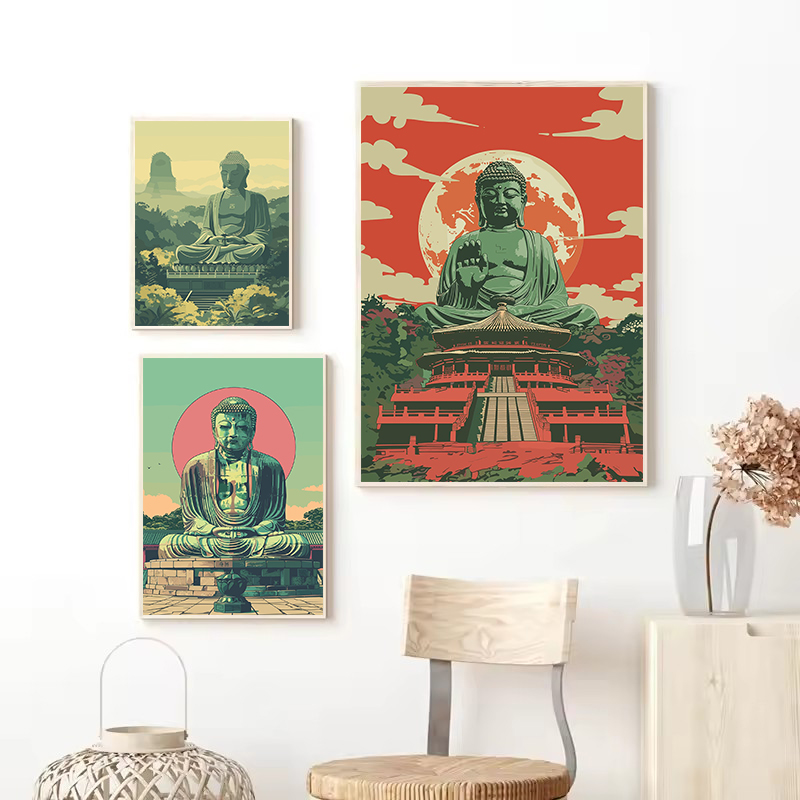 レトロな和風東京仏像瞑想寺院旅行禅ポスターキャンバス絵画壁ア - Japanese Tokyo Lifestyle のレビューと価格