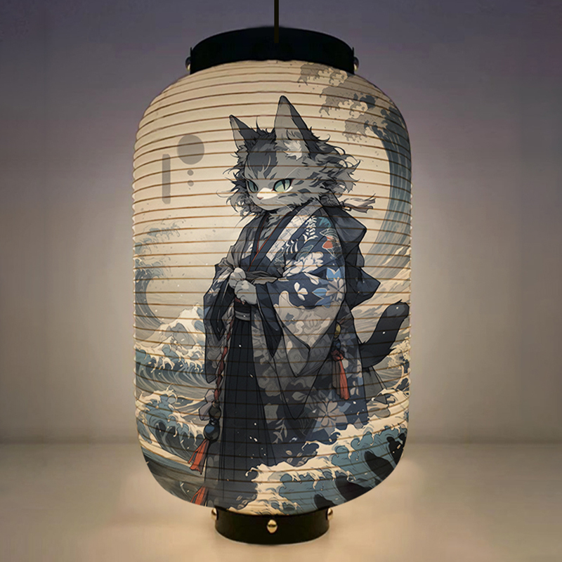 日本の着物サムライキャットアートパターンランタン、岩屋料理の - Japanese Lantern Paper のレビューと価格