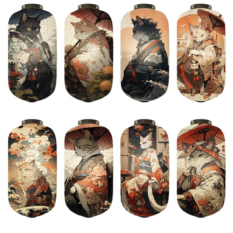 日本の着物サムライキャットアートパターンランタン、岩屋料理の - Japanese Lantern Paper のレビューと価格