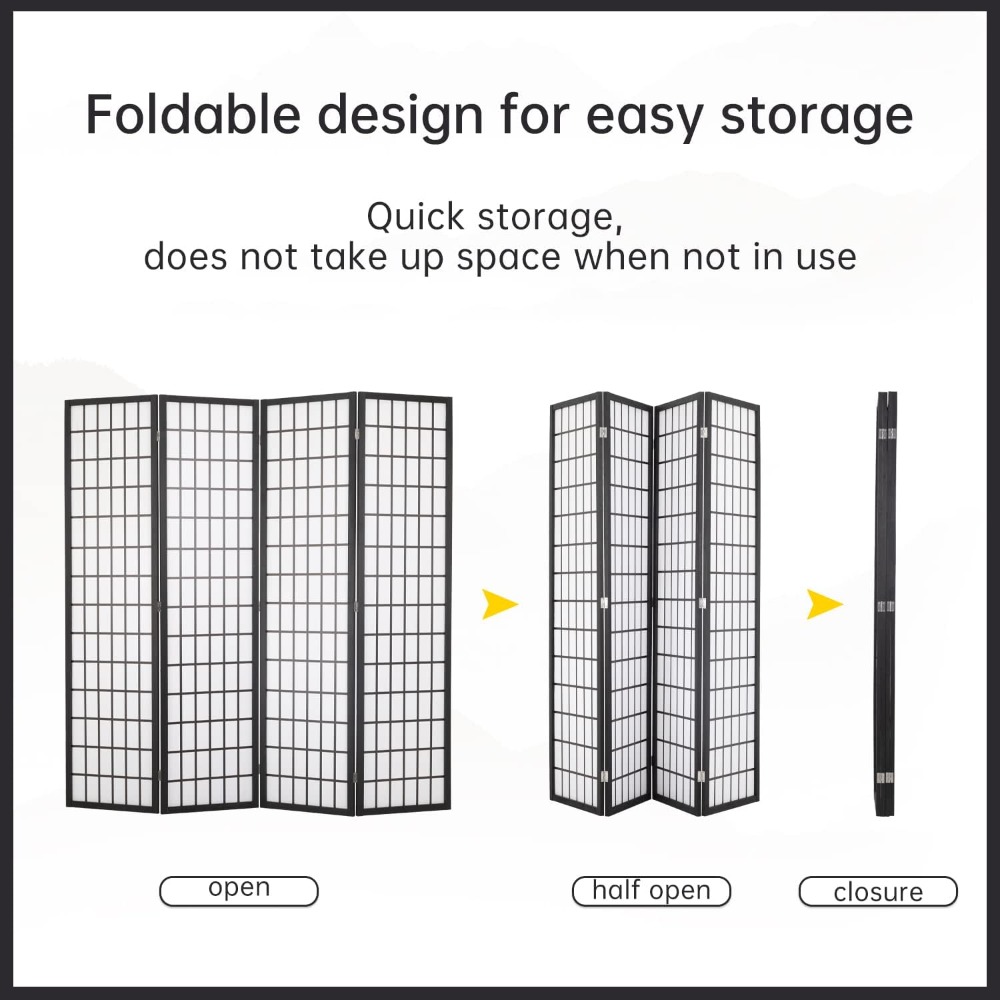 4枚パネルの障子間仕切り、高さ6フィート、自立型プライバシー - Shoji Screen Divider のレビューと価格